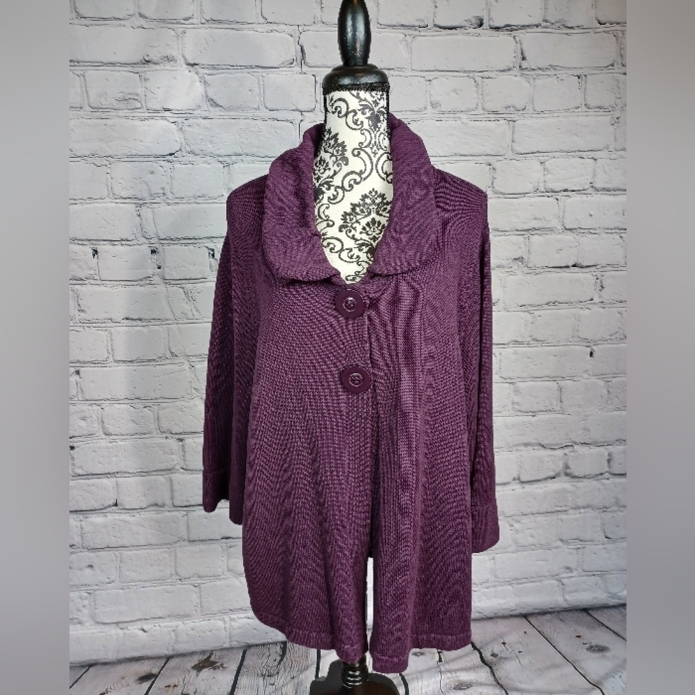 Sydney Easton women' snap front long sleeve plus size 2x stretch knit sweater b3